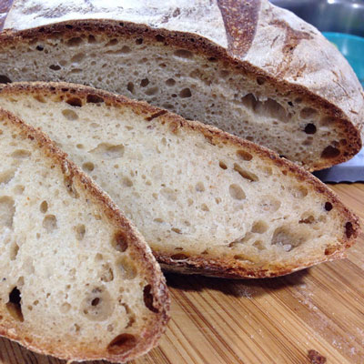 close-up of sliced rustic
bread